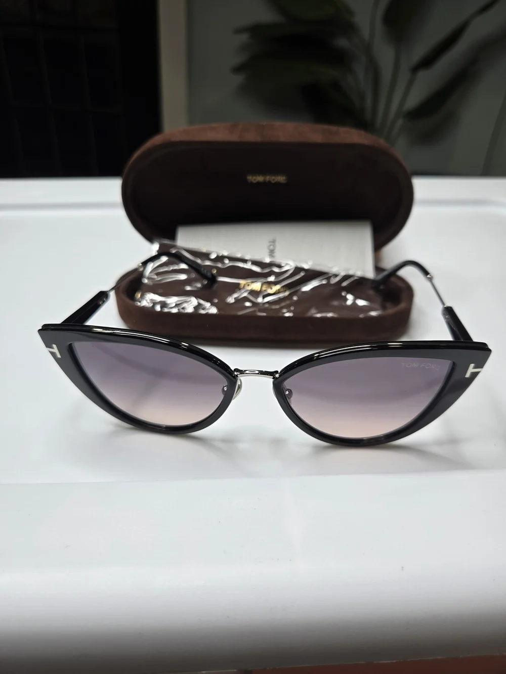 Tom Ford Black Cat-Eye Sunglasses with Pink Gradient Lenses